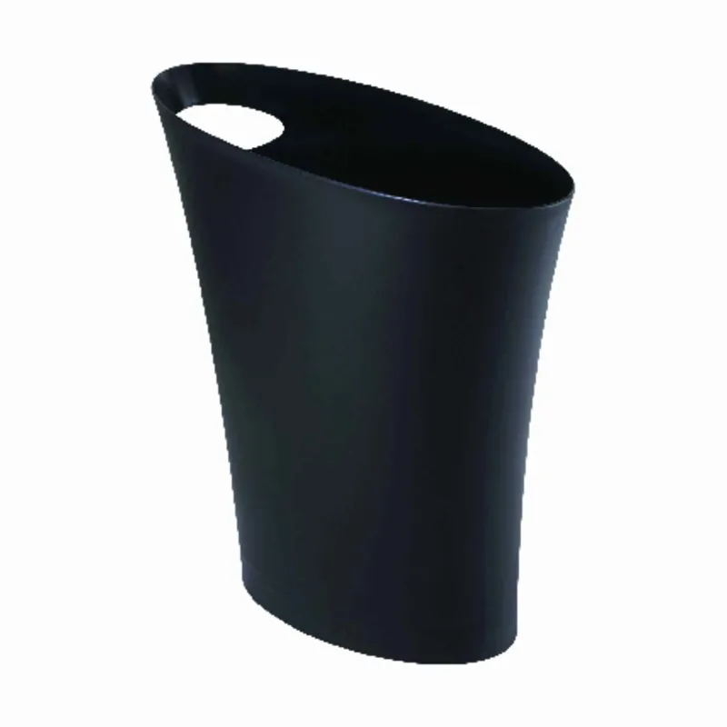 Skinny 2 Gallon Black Plastic Modern Wastebasket - Slim Design For Tight Spaces