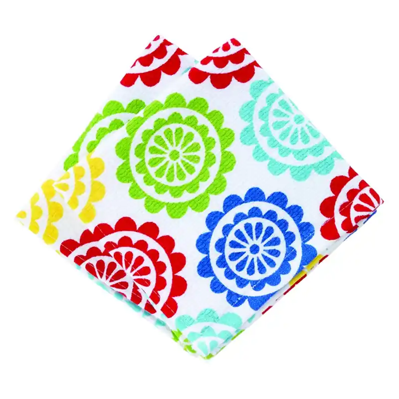 Multicolored Cotton Medallion Dish Cloth 2 Pk