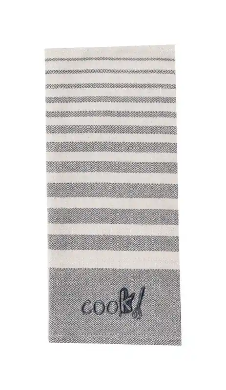 Cooks Kitchen Graphite Cotton Embroidered Tea Towel 1 Pk