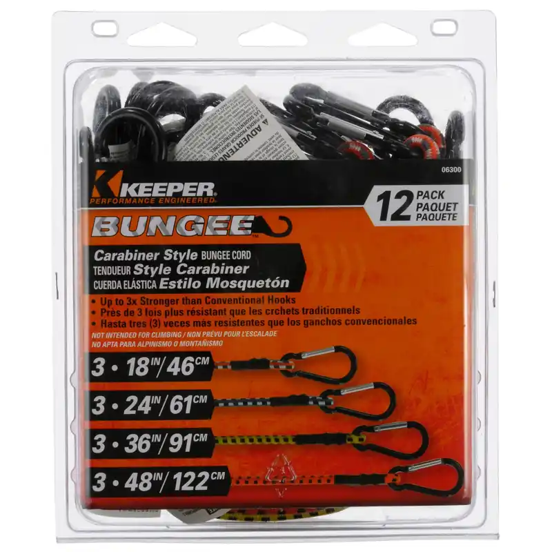 Assorted Carabiner Style Bungee Cord 18 In. L X 0.315 In. 12 Pk