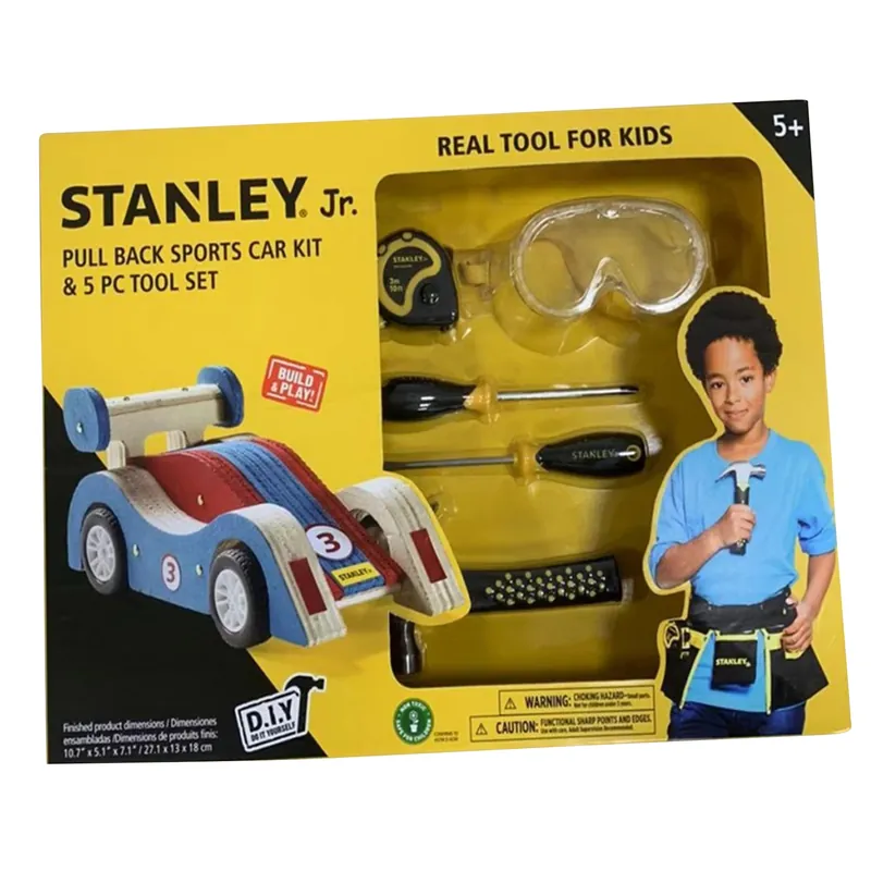 Pull Back Sports Car Kit And Tool Set - 5 Piece Multicolored Wood Toy
