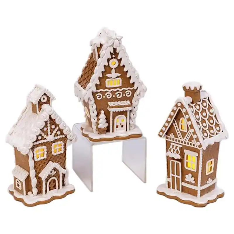 Led Brown/white Lighted Gingerbread Table Decor 7 In.