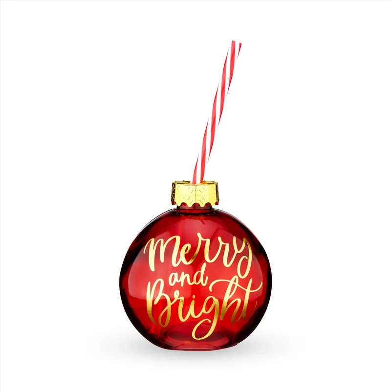 14 Oz Multicolored Glass And Plastic Christmas Ornament Tumbler