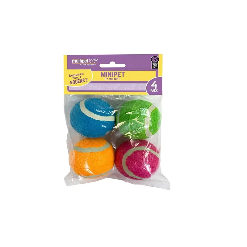 For Dog Assorted Plush Squeaky Tennis Ball 4 Pk