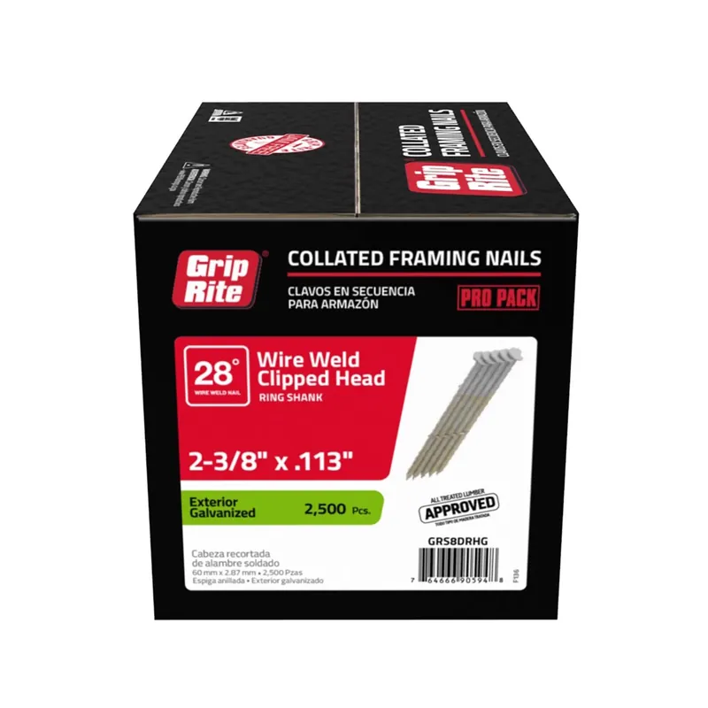 Grip-rite 2-3/8 In. L X 11-1/2 Ga. Angled Strip Hot-dip Galvanized Framing Nails 28 Deg 2500 Pk