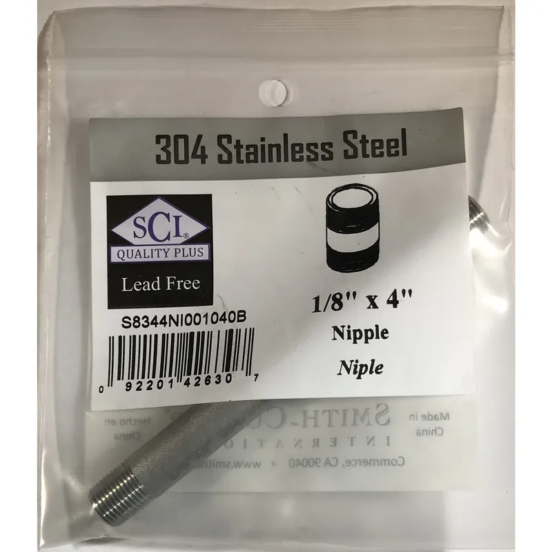 1/8 In. Mpt Stainless Steel 4 In. L Nipple - Lead-free