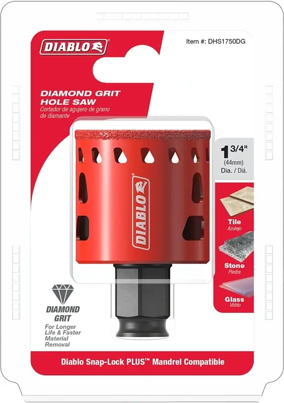 1-3/4 In. Diamond Grit 5.52 In. L X 1/4 In. D Hole Saw