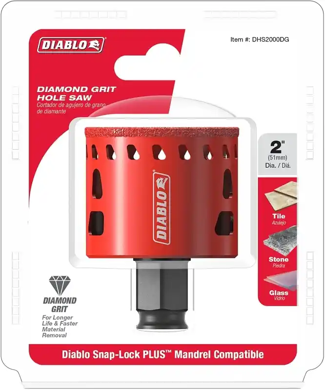 2 In. Diamond Grit 5.52 In. L X 1/4 In. D Hole Saw