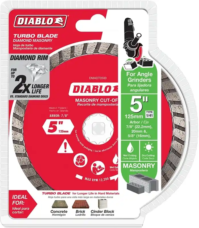 5 In. D X 7/8 In. X .08 In. Thick Diamond Masonry Cut-off Disc 1 Pk