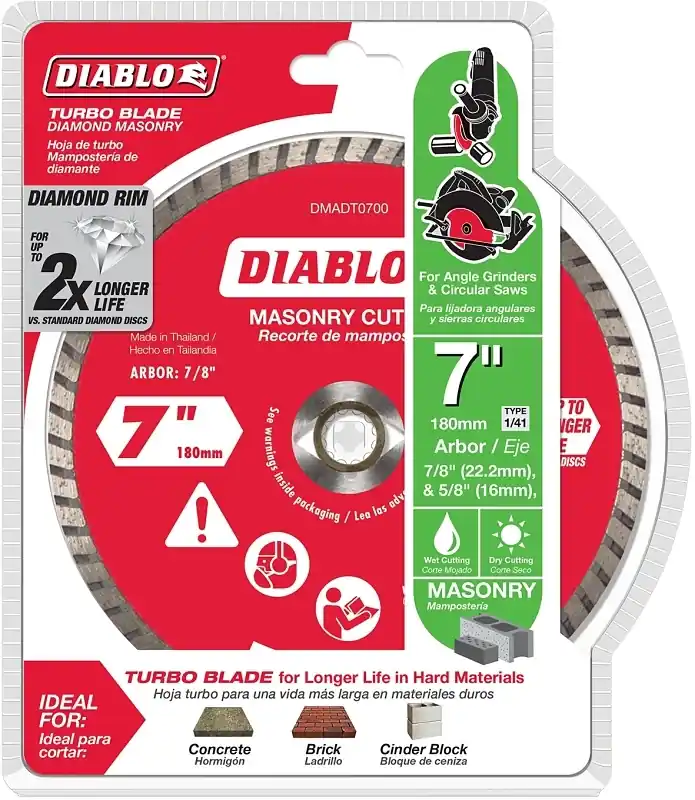 7 In. D X 7/8 In. X .09 In. Thick Diamond Masonry Cut-off Disc 1 Pk