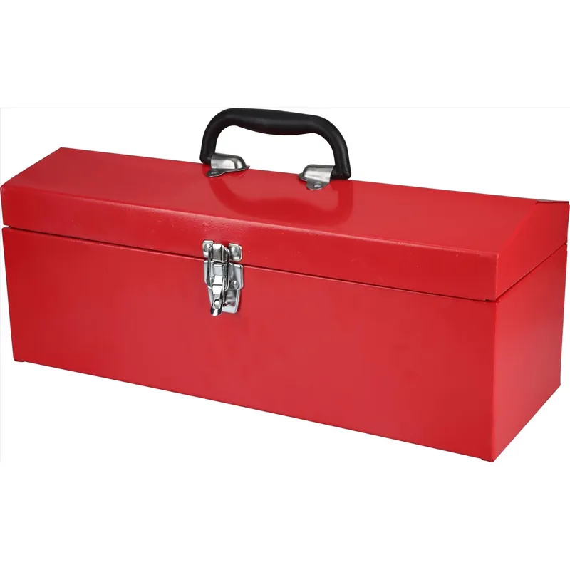 19 Inch Red Steel Toolbox With Removable Tray And Comfort Grip Handle