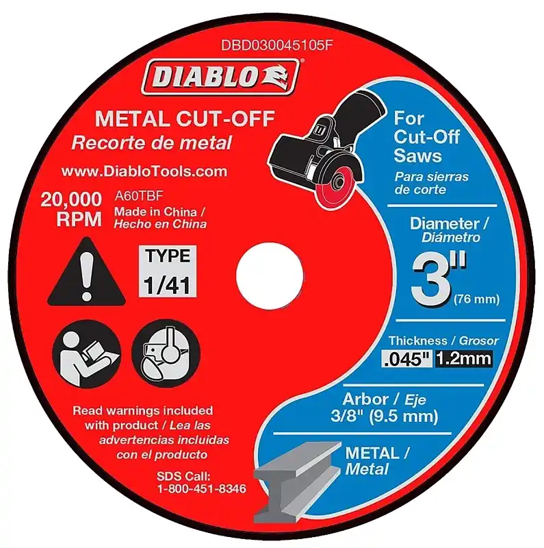 3 In. D X 3/8 In. X .045 In. Thick Aluminum Oxide Thin Kerf Metal Cut-off Disc 5 Pk