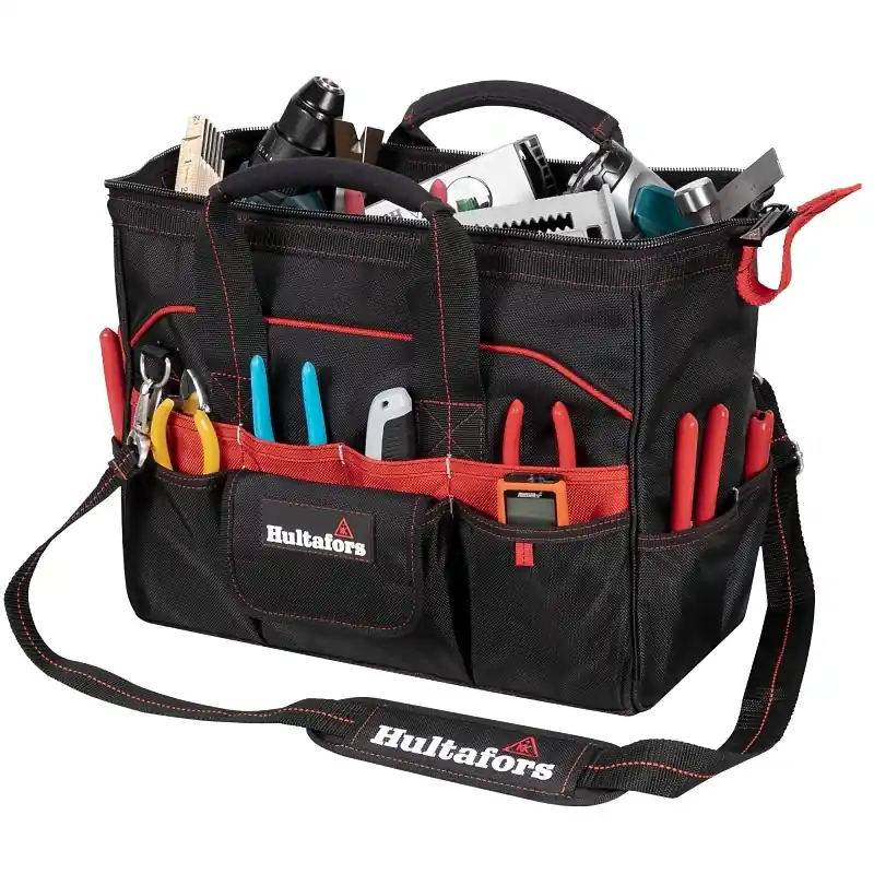 Hultafors Group 7.5 In. W X 19.5 In. H Ballistic Polyester Tradesman Tool Bag 33 Pocket Black/red