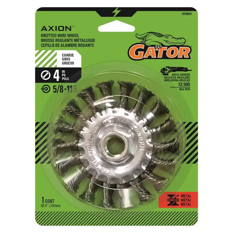 4 In. Coarse Knotted/twisted Wire Wheel Brass Coated Steel 13300 Rpm