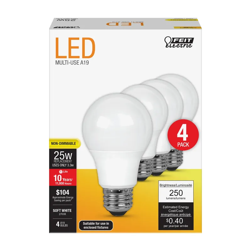 A19 E26 (medium) Led Bulb Soft White 25 Watt Equivalence 4 Pk