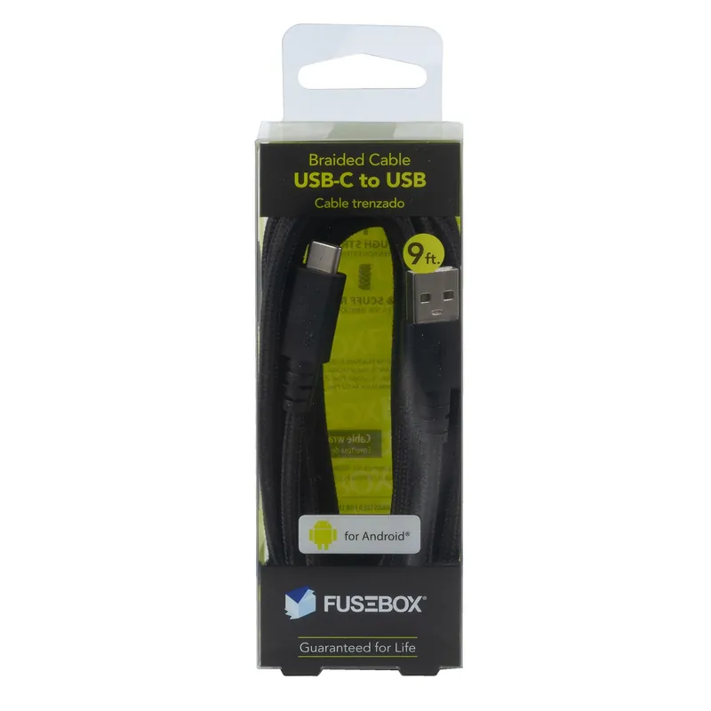 Usb-c Braided Charging Cable, 9-ft.