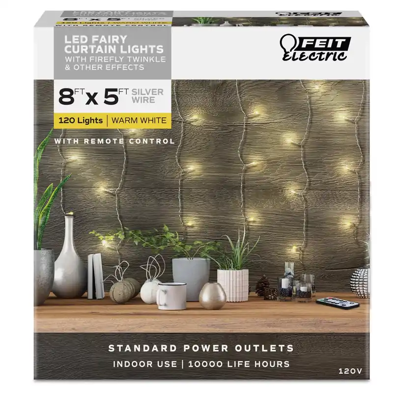 Electric Led String Lights Warm White 8 Ft. 120 Lights With Remote Control