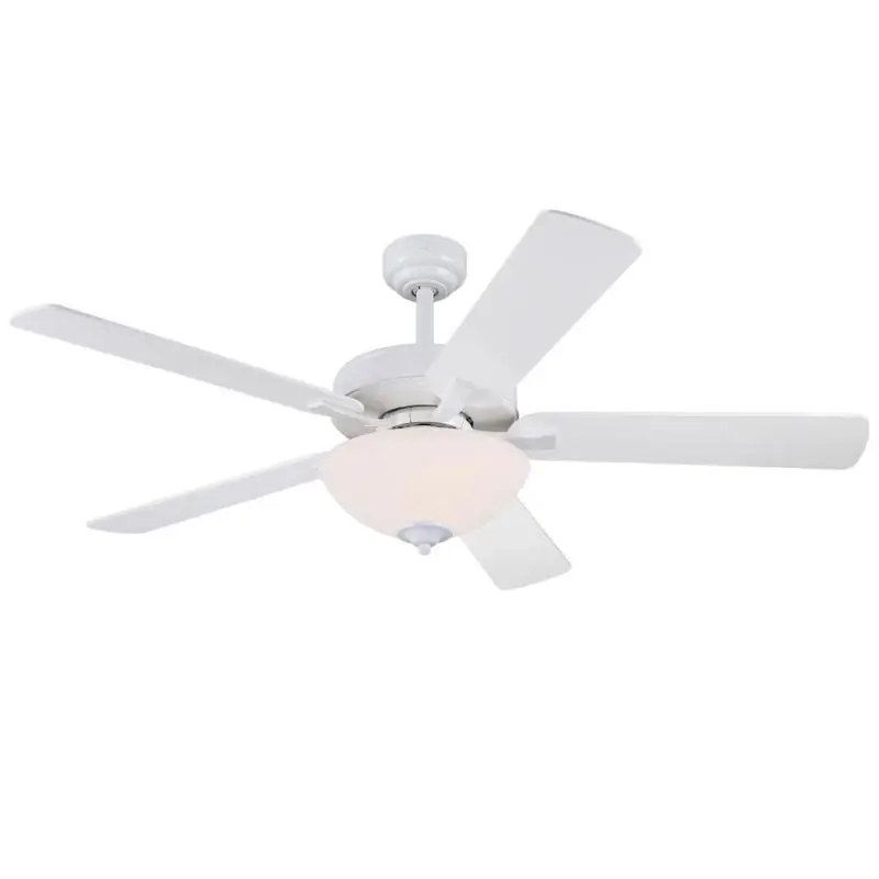52 In. White Led Indoor Ceiling Fan With Reversible Blades And Bowl Light