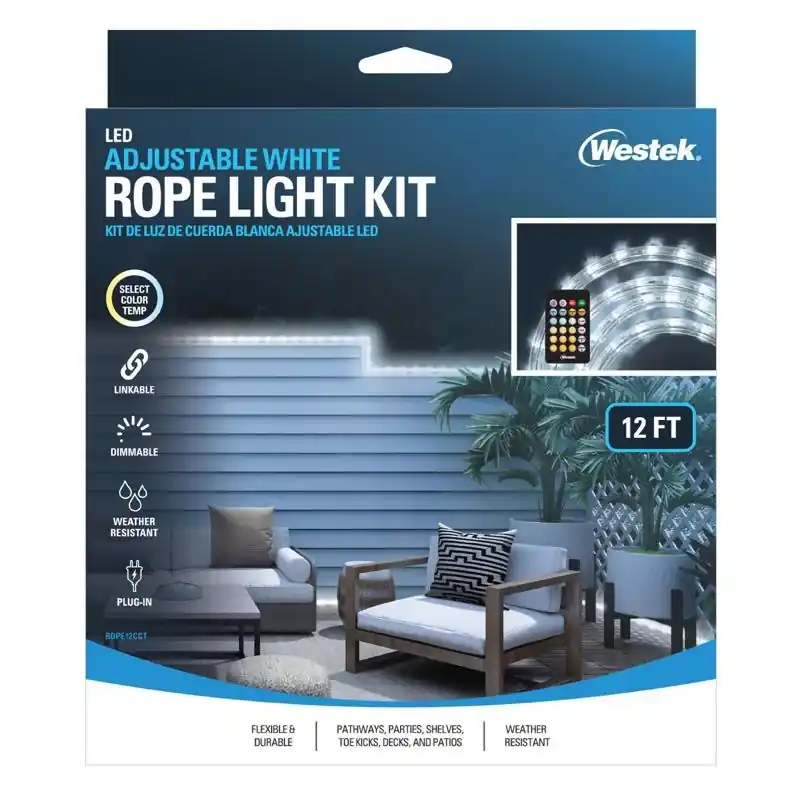 Led Outdoor Rope Lights, White, Remote Control, 12 Ft.