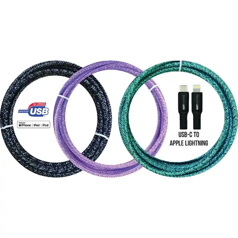 Assorted Braided Lightning To Usb-c For Apple Ipod, Iphone, Ipad 10 Ft. L
