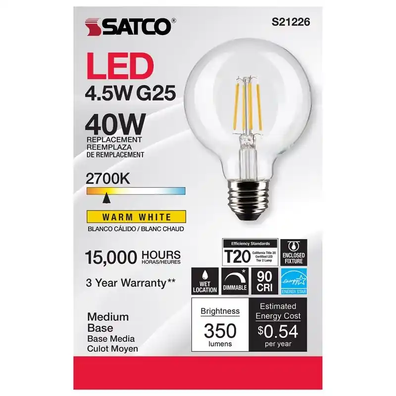 G25 E26 (medium) Filament Led Bulb Warm White 40 Watt Equivalence 1 Pk