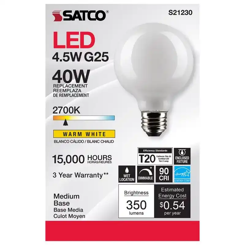 G25 E26 (medium) Filament Led Bulb Warm White 40 Watt Equivalence 1 Pk