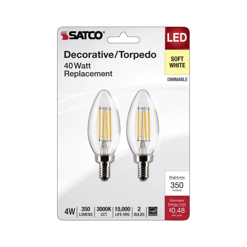 B11 E12 (candelabra) Filament Led Bulb Soft White 40 Watt Equivalence 2 Pk