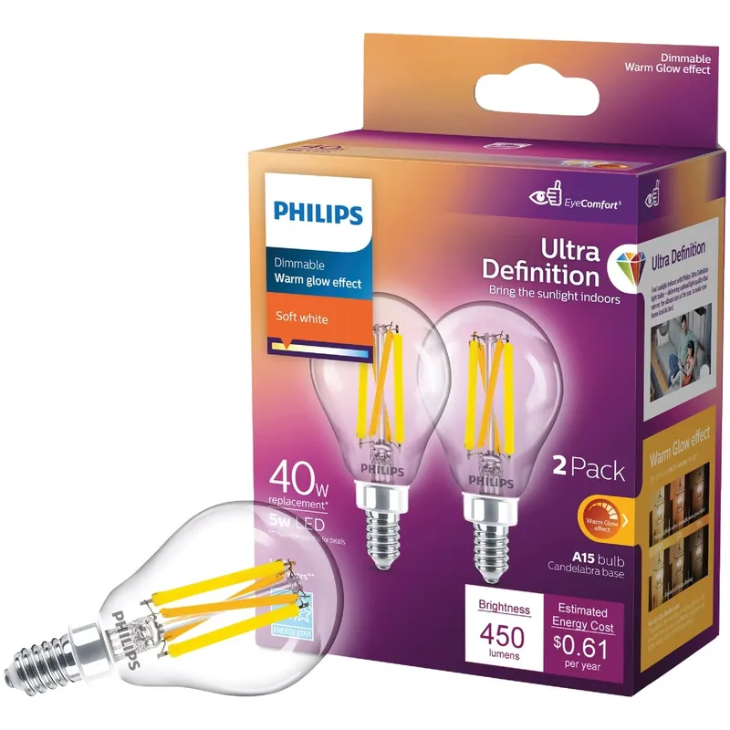 Ultra Definition A15 E12 (candelabra) Led Bulb Soft White 40 Watt Equivalence 2 Pk