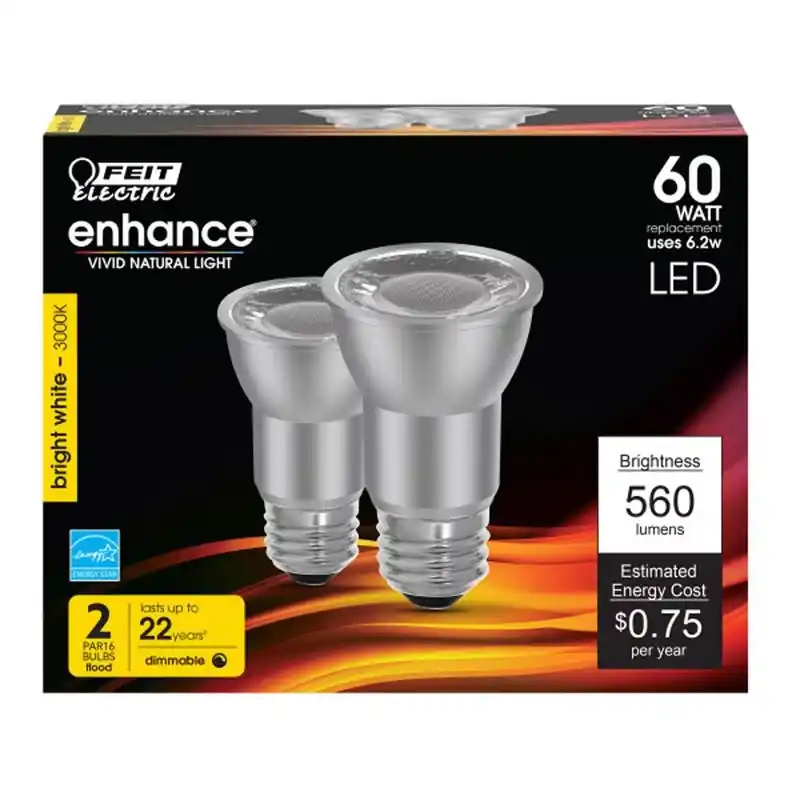 Par16 E26 (medium) Led Floodlight Bulb Bright White 60 Watt Equivalence 2 Pk