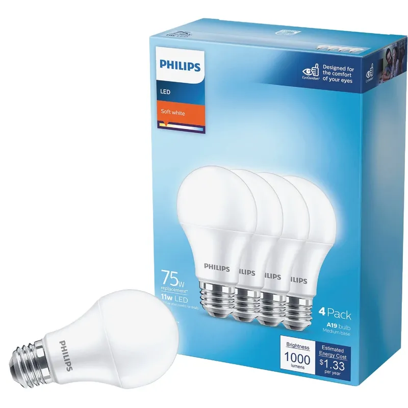 A19 E26 (medium) Led Bulb Soft White 11 Watt Equivalence 4 Pk