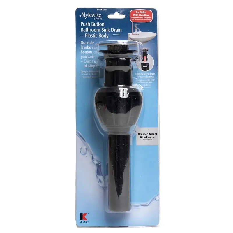 1-1/4 In. Brushed Nickel Plastic Push Button Drain With Overflow - Model K820-72bn