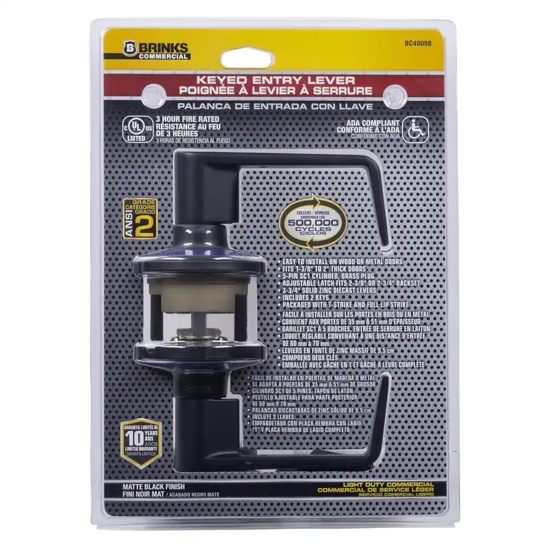 Matte Black Entry Lever 2 In. For Enhanced Security