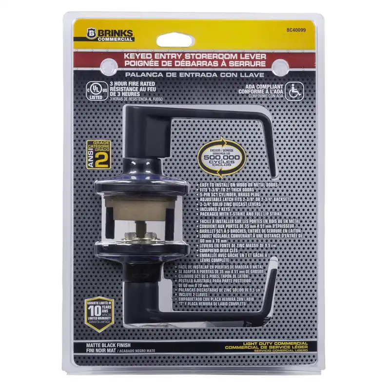 Matte Black Storeroom Lockset 2 Inch With Adjustable Backset