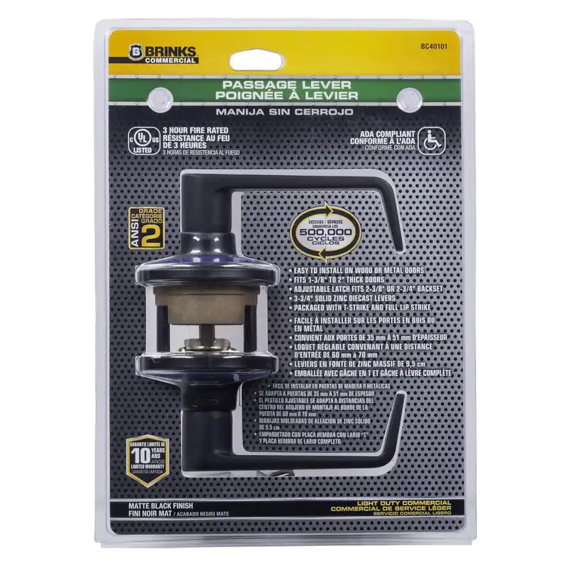 Matte Black Passage Lever 2 In. For Doors