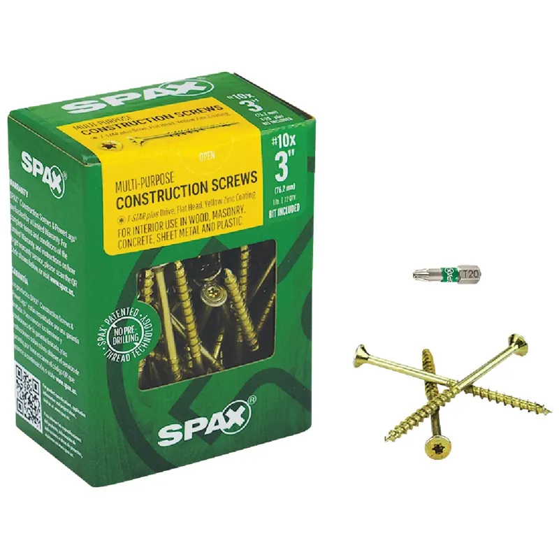 Multi-material No. 10 In. X 3 In. L T-20+ Flat Head Serrated Construction Screws
