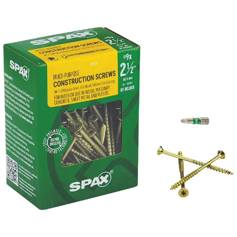 Multi-material No. 9 In. X 2-1/2 In. L T-20+ Flat Head Serrated Construction Screws