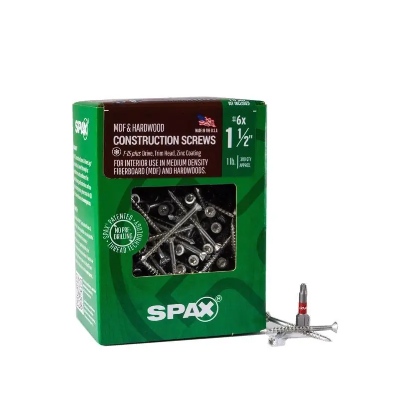 Mdf No. 6 In. X 1-1/2 In. L Star Trim Head Serrated Construction Screws