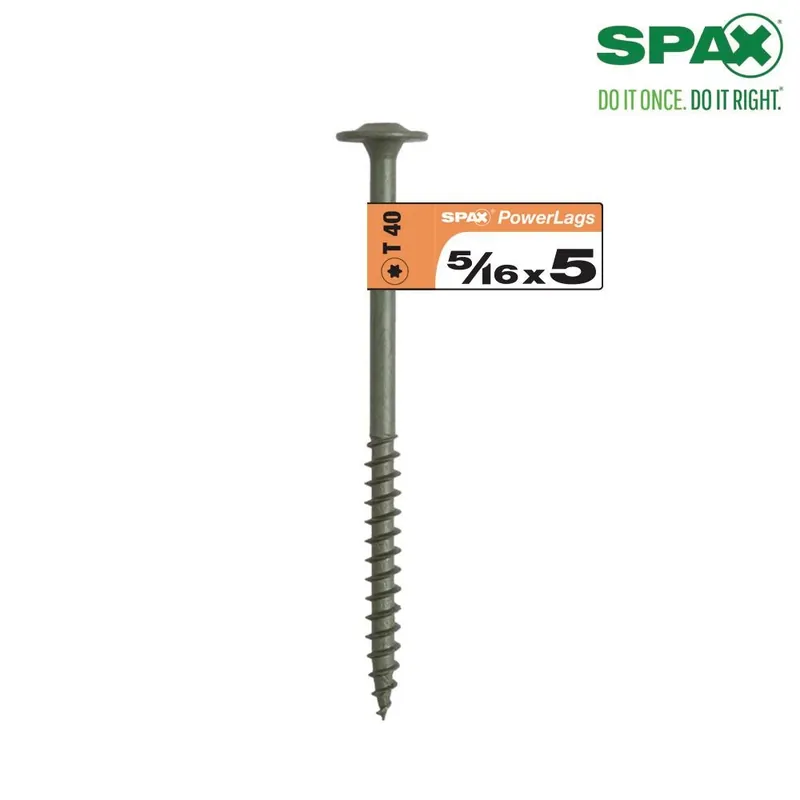 Powerlags 5/16 In. X 5 In. L Washer High Corrosion Resistant Carbon Steel Lag Screw 1 Pk