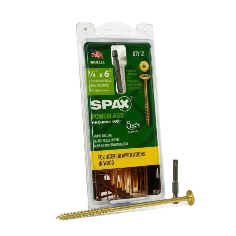 Powerlags 1/4 In. X 6 In. L Washer Yellow Zinc Carbon Steel Lag Screw 12 Pk