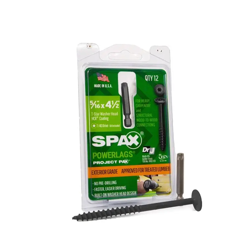 Powerlags 5/16 In. X 4-1/2 In. L Washer High Corrosion Resistant Carbon Steel Lag Screw 12 Pk