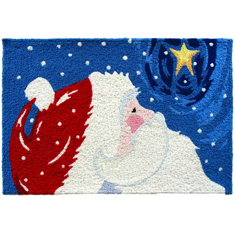 20 In. W X 30 In. L Multicolored Star Gazing Santa Polyester Accent Rug