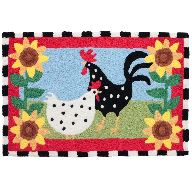 20 In. W X 30 In. L Funky Chickens Polyester Accent Rug