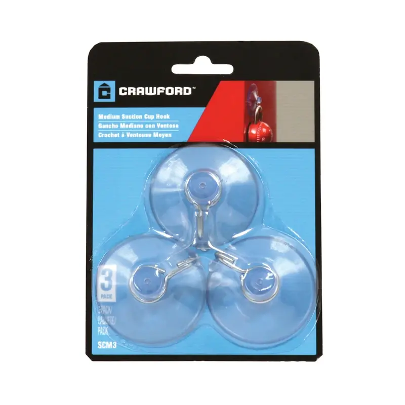 Medium Plastic Suction Cup Hook 1.6 In. L 3 Pk