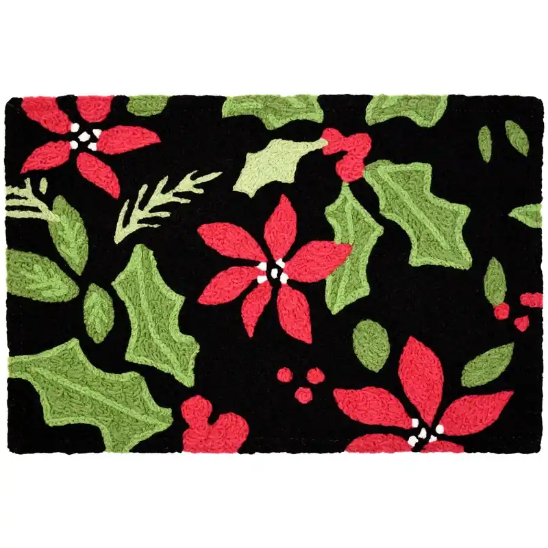 20 In. W X 30 In. L Multicolored Poinsettia & Holly Toss Polyester Accent Rug