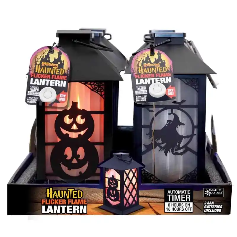 8 In. Haunted Flicker Flame Lantern Halloween Decor - Battery Operated