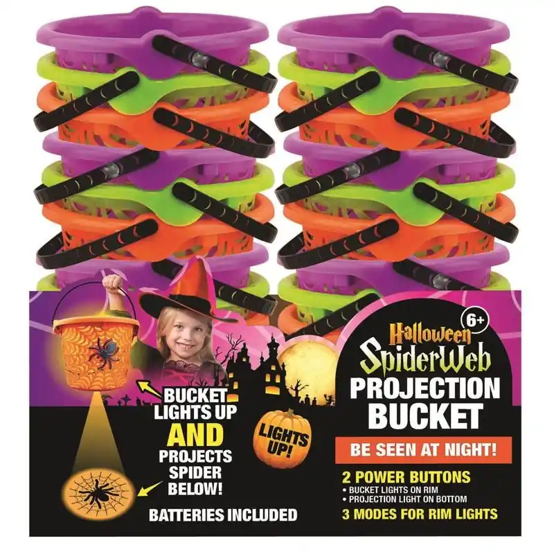Halloween Spider Web Led Projection Bucket 1 Pk