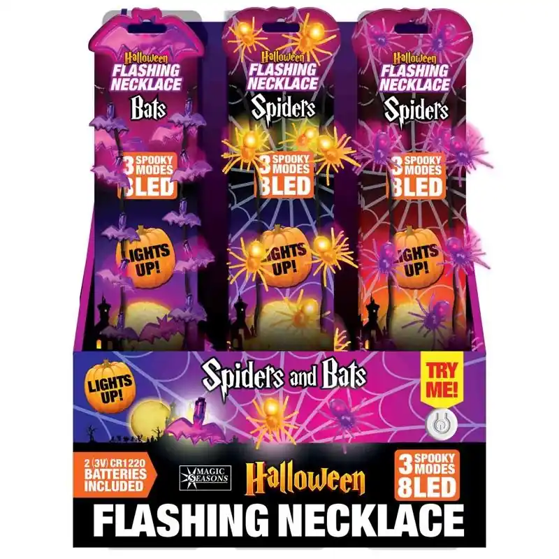 Halloween Bats/spider Flashing Necklace 1 Pk