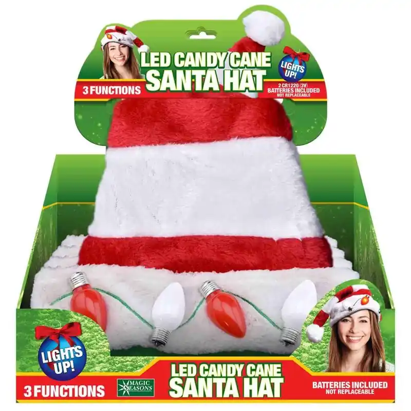 Candy Cane Santa Led Hat Plush 1 Pk