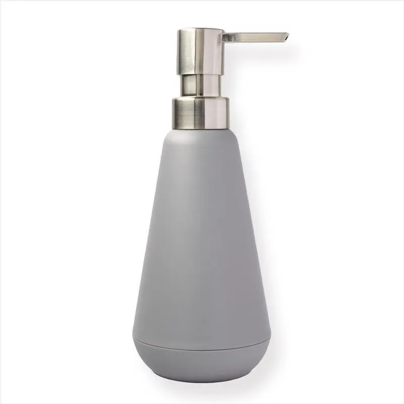 Belize Brushed Nickel Gray Plastic Soap Dispenser – Modern Bathroom Pump