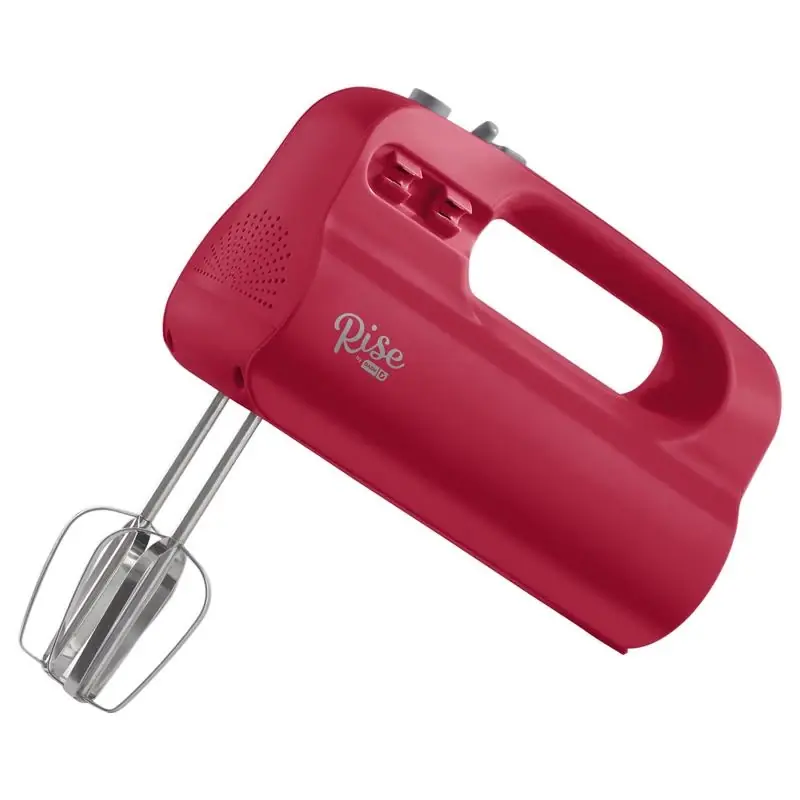 Red 5-speed Hand Mixer With Attachments And Dishwasher Safe Parts
